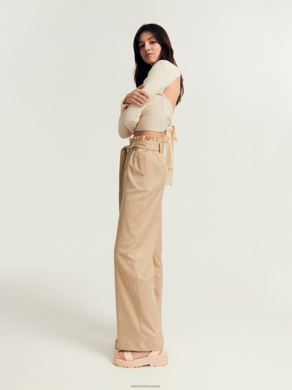 bej Reserved femei îmbrăcăminte pantaloni cu detaliu cravată 648HZ695