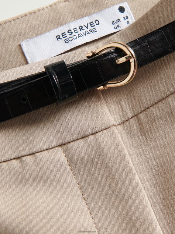 bej Reserved femei îmbrăcăminte pantaloni de tigara cu centura 648HZ673