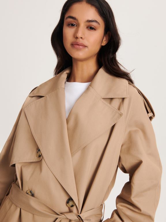bej Reserved femei îmbrăcăminte trenci supradimensionat cu piept dublu 648HZ870