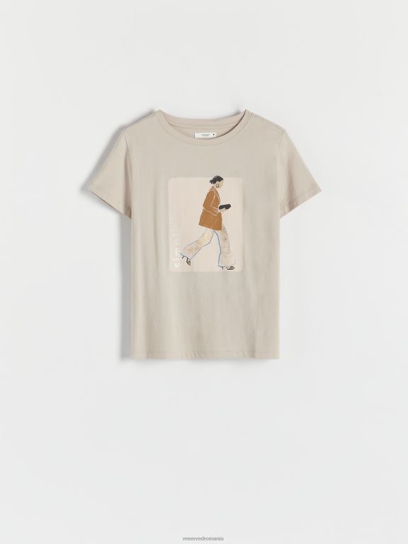 bej Reserved femei îmbrăcăminte tricou cu imprimeu 648HZ369