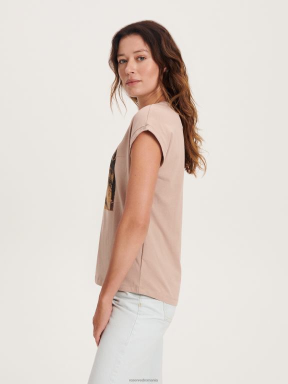 bej Reserved femei îmbrăcăminte tricou kimono cu imprimeu 648HZ15