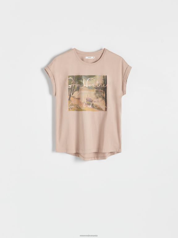 bej Reserved femei îmbrăcăminte tricou kimono cu imprimeu 648HZ15