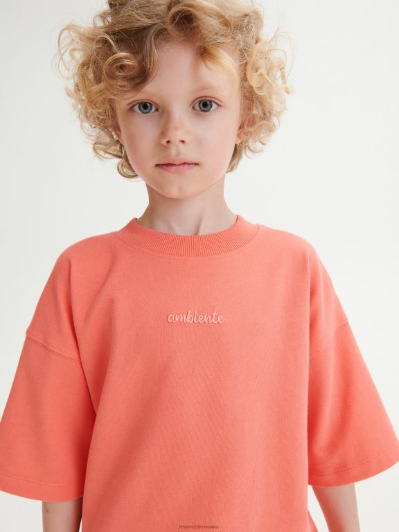 coral Reserved băieți îmbrăcăminte tricou supradimensionat cu broderie 648HZ2218