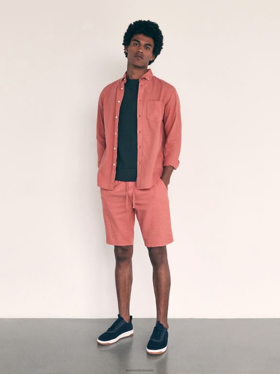 coral Reserved bărbați îmbrăcăminte pantaloni scurți obișnuiți din amestec de in 648HZ1449