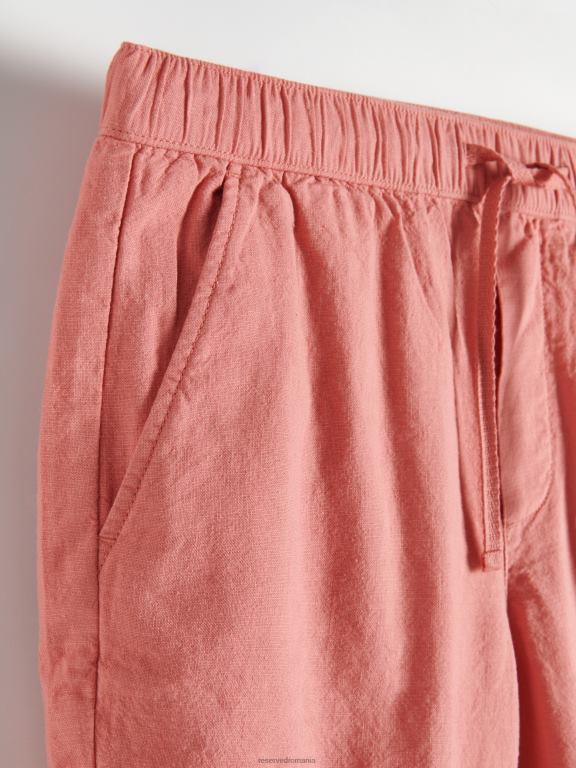 coral Reserved bărbați îmbrăcăminte pantaloni scurți obișnuiți din amestec de in 648HZ1449