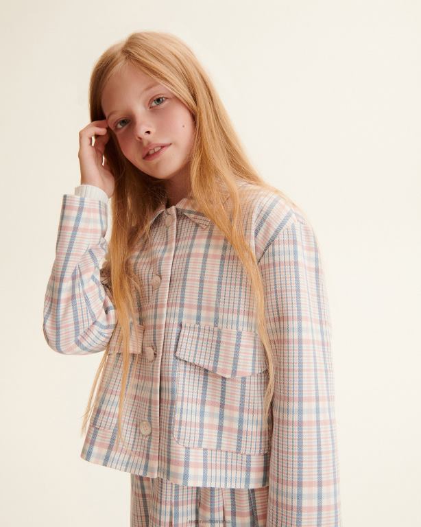 coral Reserved fetelor îmbrăcăminte blazer decupat cu carouri 648HZ1714