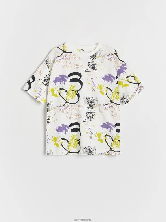 cremă Reserved băieți îmbrăcăminte tricou cu imprimeu 648HZ2118