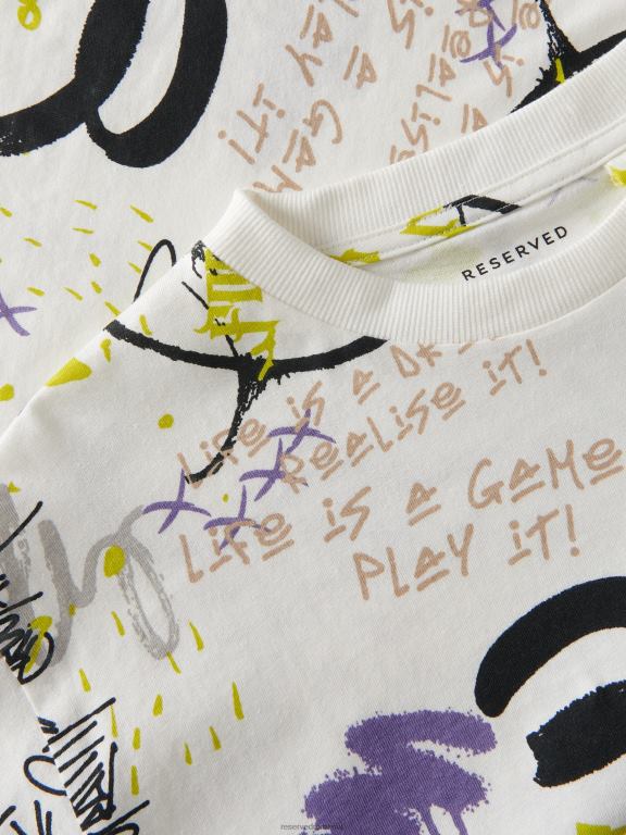 cremă Reserved băieți îmbrăcăminte tricou cu imprimeu 648HZ2118