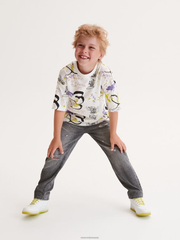cremă Reserved băieți îmbrăcăminte tricou cu imprimeu 648HZ2118