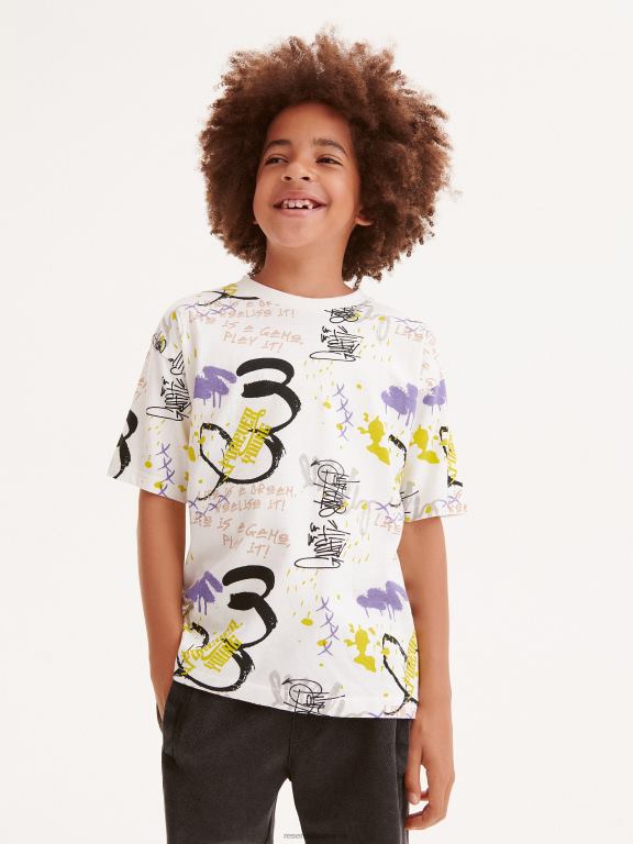 cremă Reserved băieți îmbrăcăminte tricou cu imprimeu 648HZ2118