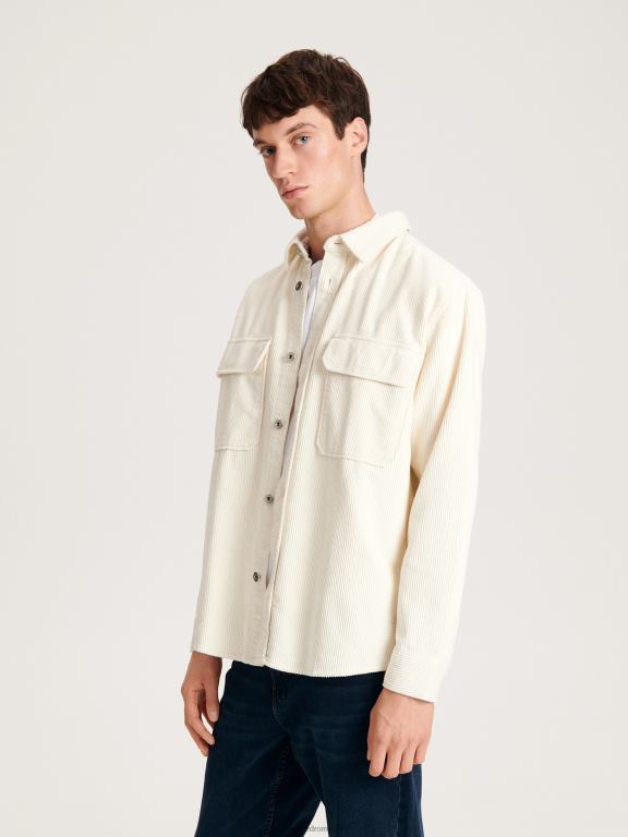 cremă Reserved bărbați îmbrăcăminte cămașă din catifea 648HZ1371