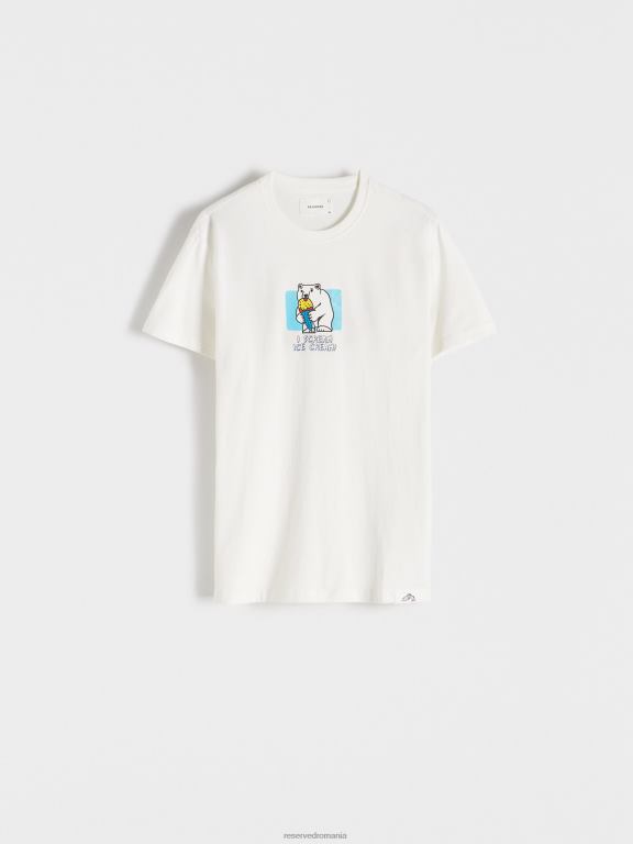 cremă Reserved bărbați îmbrăcăminte tricou confortabil cu imprimeu regulat 648HZ1163