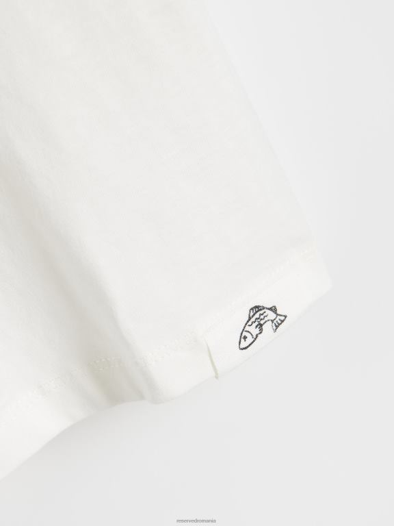 cremă Reserved bărbați îmbrăcăminte tricou confortabil cu imprimeu regulat 648HZ1163