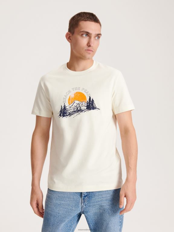 cremă Reserved bărbați îmbrăcăminte tricou confortabil cu imprimeu regulat 648HZ1165
