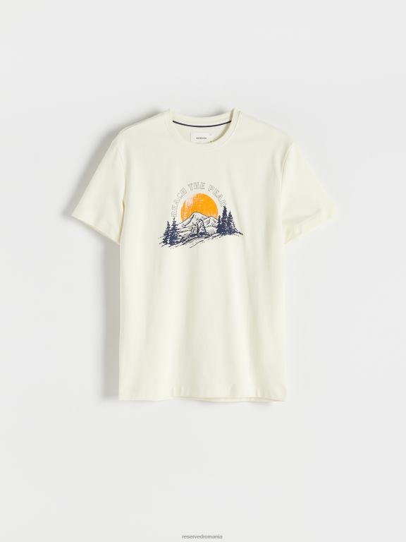 cremă Reserved bărbați îmbrăcăminte tricou confortabil cu imprimeu regulat 648HZ1165