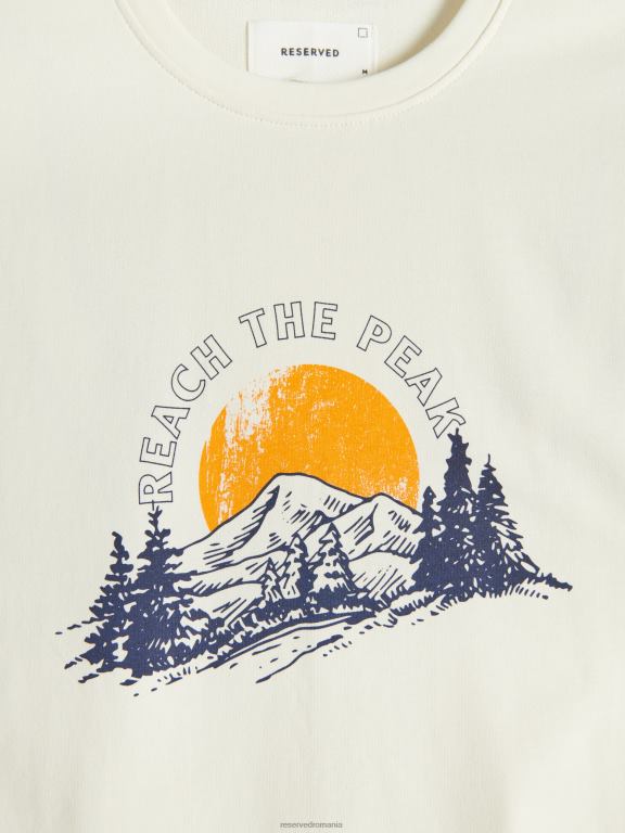 cremă Reserved bărbați îmbrăcăminte tricou confortabil cu imprimeu regulat 648HZ1165