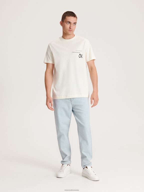 cremă Reserved bărbați îmbrăcăminte tricou confortabil cu imprimeu regulat 648HZ1176