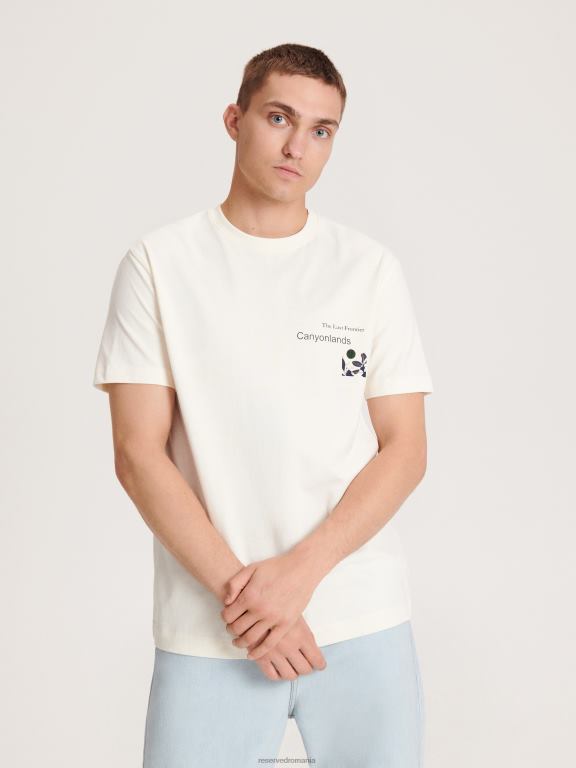 cremă Reserved bărbați îmbrăcăminte tricou confortabil cu imprimeu regulat 648HZ1176