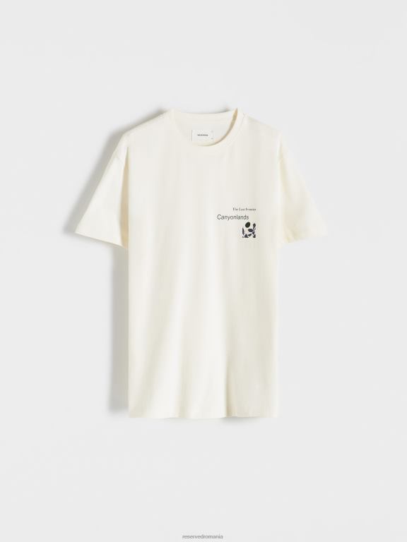 cremă Reserved bărbați îmbrăcăminte tricou confortabil cu imprimeu regulat 648HZ1176