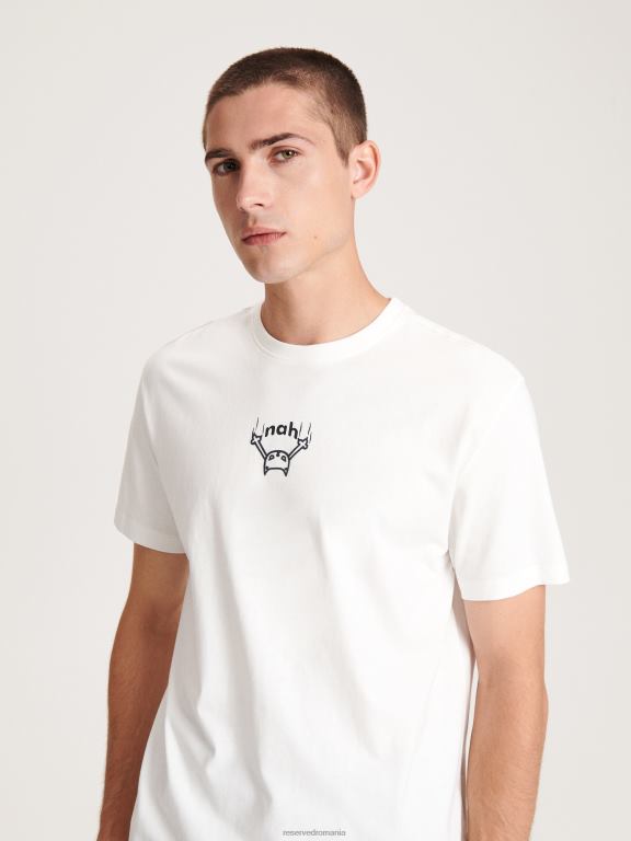 cremă Reserved bărbați îmbrăcăminte tricou confortabil cu imprimeu regulat 648HZ1178