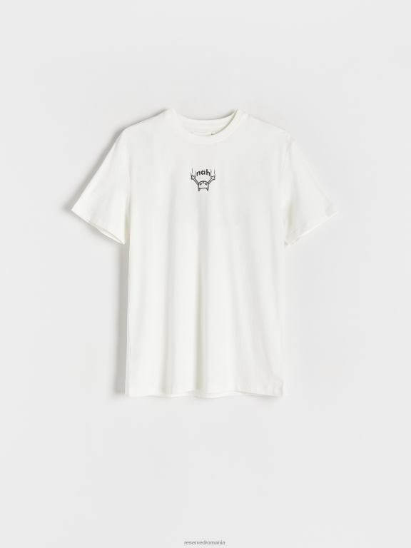cremă Reserved bărbați îmbrăcăminte tricou confortabil cu imprimeu regulat 648HZ1178