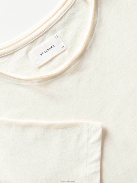 cremă Reserved bărbați îmbrăcăminte tricou cu croială normală cu amestec de in 648HZ1252