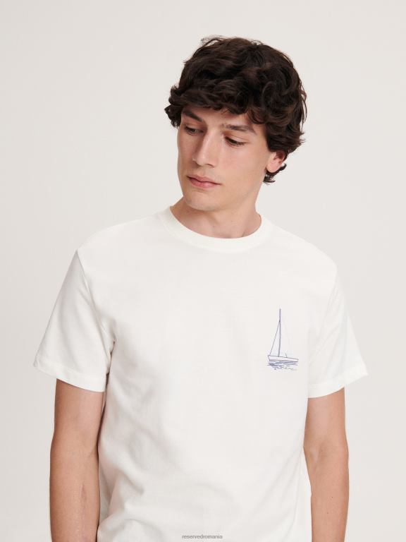 cremă Reserved bărbați îmbrăcăminte tricou cu potrivire regulată în stil nou 648HZ1184