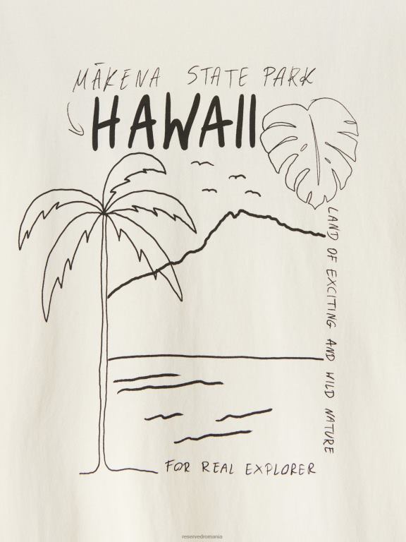 cremă Reserved bărbați îmbrăcăminte tricou la modă cu imprimeu cu fit regulat 648HZ1268