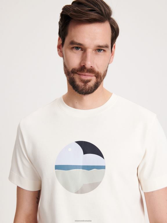 cremă Reserved bărbați îmbrăcăminte tricou la modă cu imprimeu cu fit regulat 648HZ1295