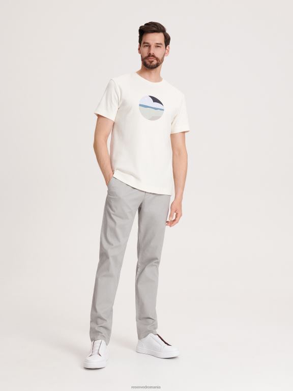cremă Reserved bărbați îmbrăcăminte tricou la modă cu imprimeu cu fit regulat 648HZ1295