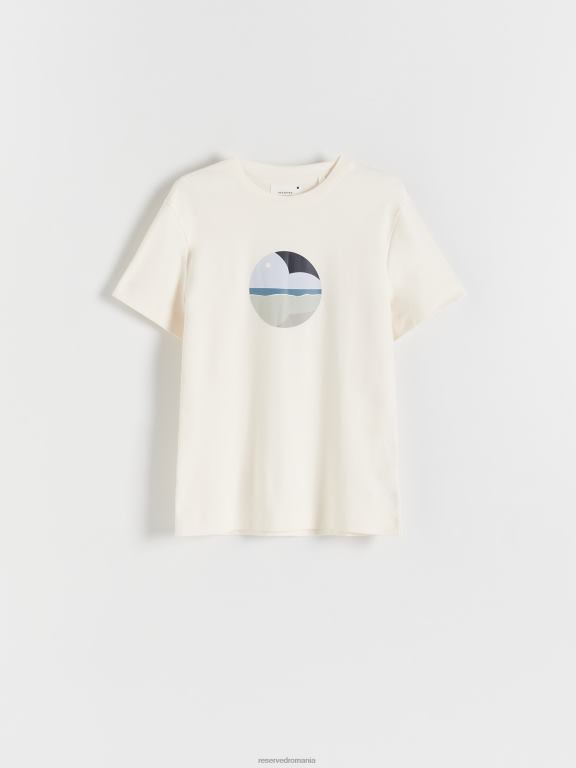 cremă Reserved bărbați îmbrăcăminte tricou la modă cu imprimeu cu fit regulat 648HZ1295