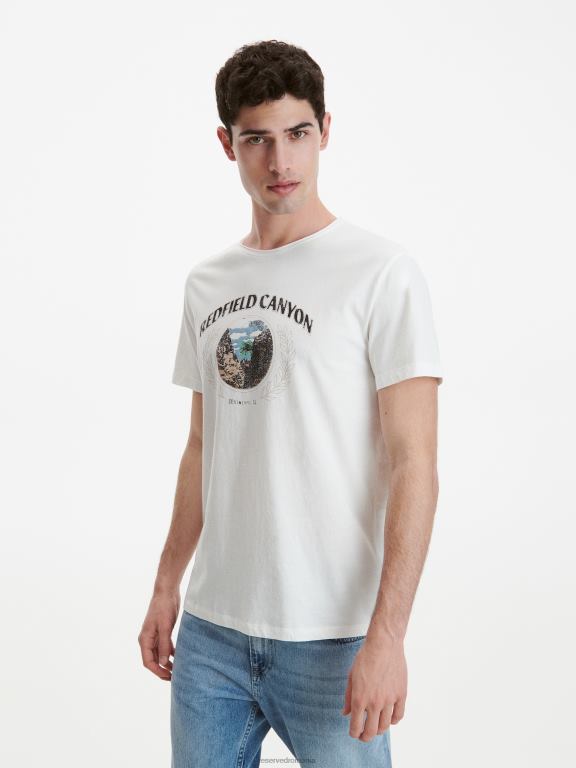 cremă Reserved bărbați îmbrăcăminte tricou la modă cu imprimeu cu fit regulat 648HZ1300