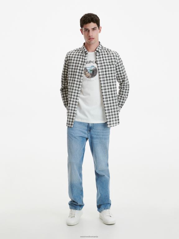 cremă Reserved bărbați îmbrăcăminte tricou la modă cu imprimeu cu fit regulat 648HZ1300