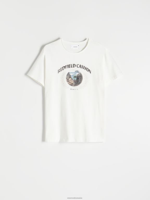 cremă Reserved bărbați îmbrăcăminte tricou la modă cu imprimeu cu fit regulat 648HZ1300