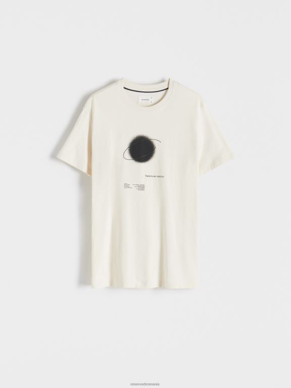 cremă Reserved bărbați îmbrăcăminte tricou nou regular cu imprimeu 648HZ1230