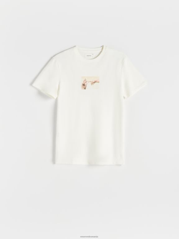 cremă Reserved bărbați îmbrăcăminte tricou nou regular cu imprimeu 648HZ1233
