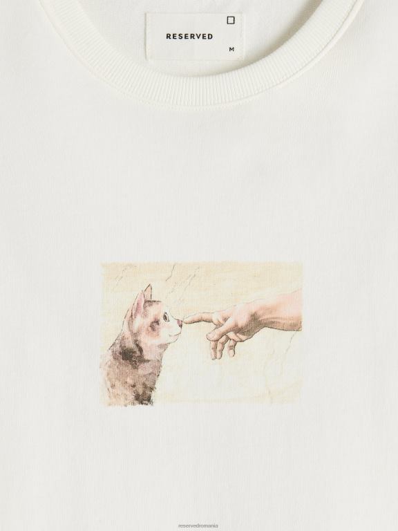 cremă Reserved bărbați îmbrăcăminte tricou nou regular cu imprimeu 648HZ1233