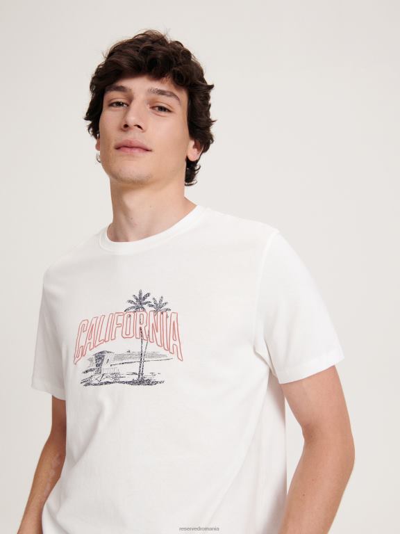 cremă Reserved bărbați îmbrăcăminte tricou nou regular cu imprimeu 648HZ1240