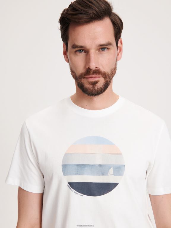 cremă Reserved bărbați îmbrăcăminte tricou nou regular cu imprimeu 648HZ1250
