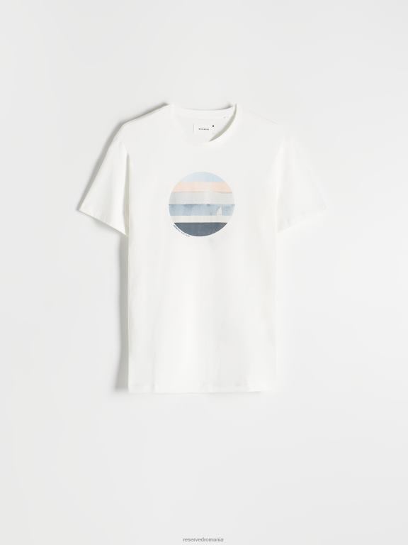 cremă Reserved bărbați îmbrăcăminte tricou nou regular cu imprimeu 648HZ1250
