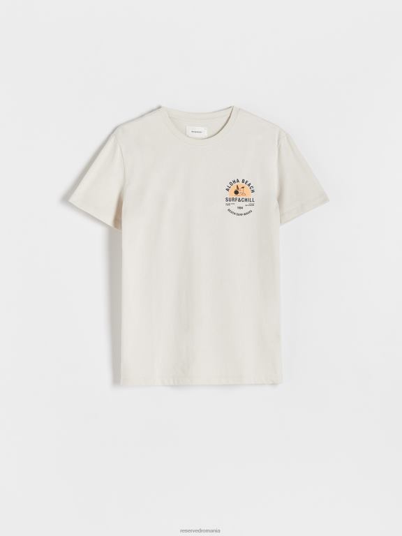 cremă Reserved bărbați îmbrăcăminte tricou nou regular cu imprimeu 648HZ1265