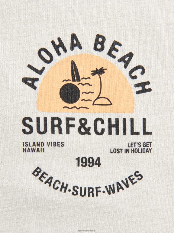 cremă Reserved bărbați îmbrăcăminte tricou nou regular cu imprimeu 648HZ1265