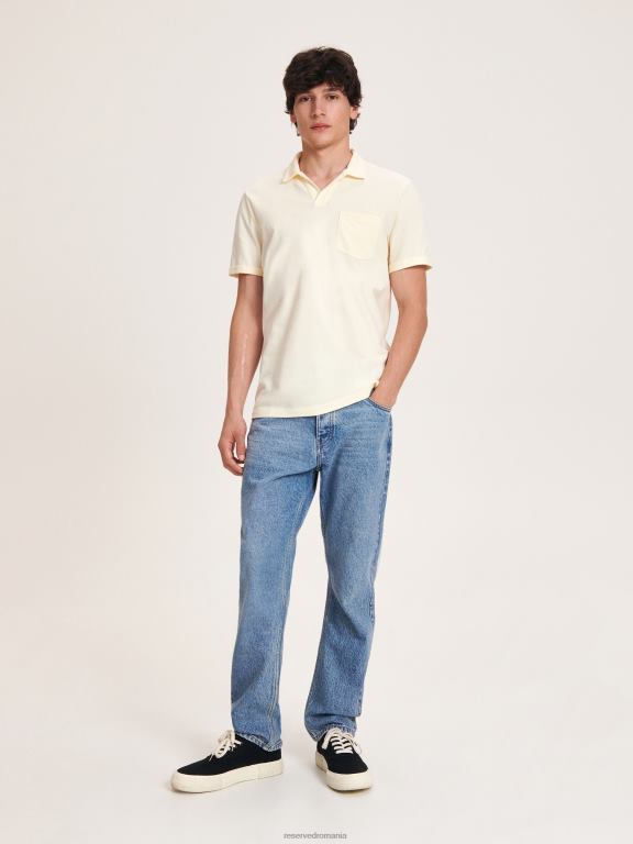 cremă Reserved bărbați îmbrăcăminte tricou polo cu talie regulată 648HZ1347