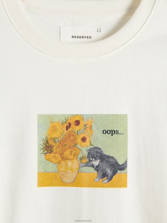 cremă Reserved bărbați îmbrăcăminte tricou regulat cu imprimeu 648HZ1307