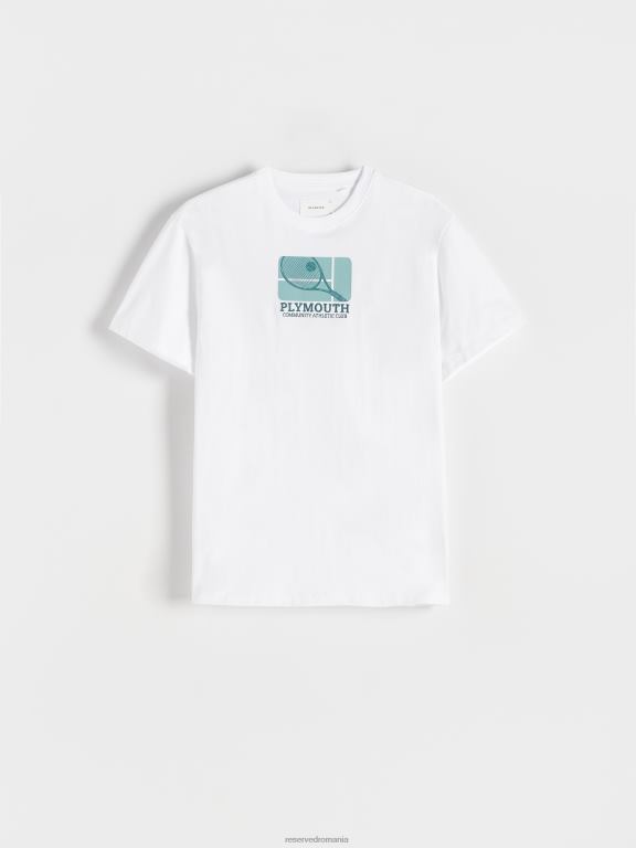 cremă Reserved bărbați îmbrăcăminte tricou regulat cu imprimeu 648HZ1313