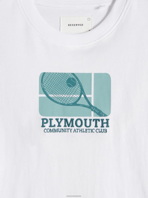 cremă Reserved bărbați îmbrăcăminte tricou regulat cu imprimeu 648HZ1313