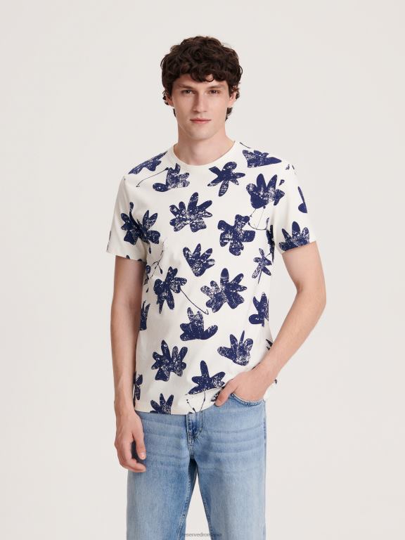 cremă Reserved bărbați îmbrăcăminte tricou regulat cu imprimeu 648HZ1322