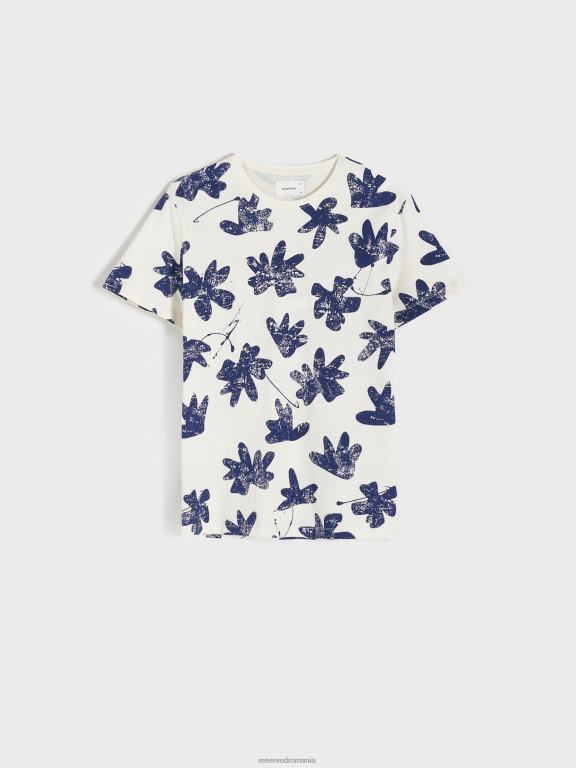 cremă Reserved bărbați îmbrăcăminte tricou regulat cu imprimeu 648HZ1322