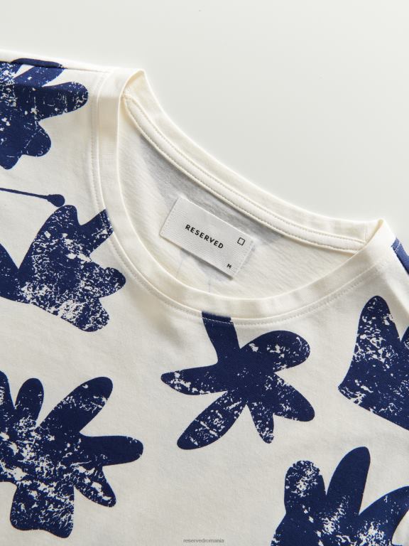 cremă Reserved bărbați îmbrăcăminte tricou regulat cu imprimeu 648HZ1322