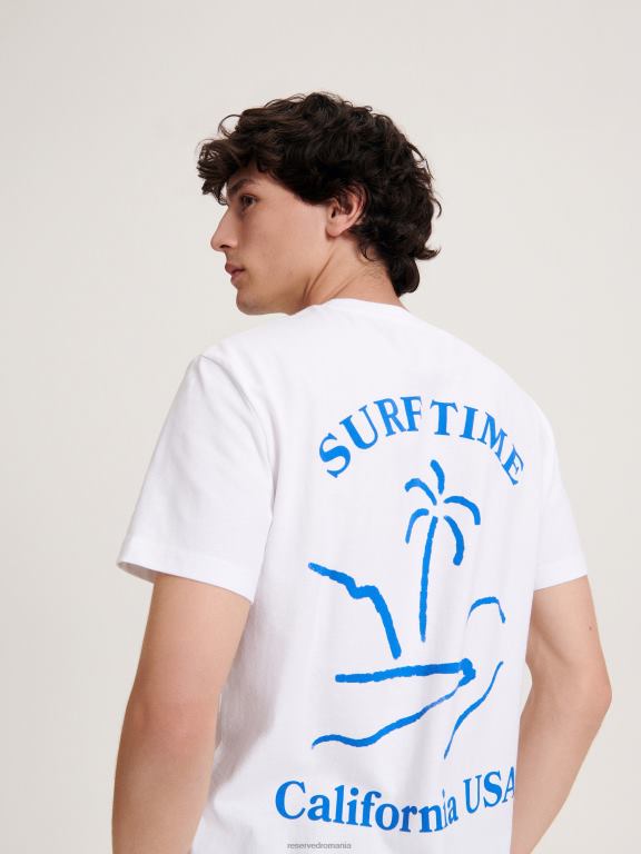 cremă Reserved bărbați îmbrăcăminte tricou regulat cu imprimeu la spate 648HZ1302